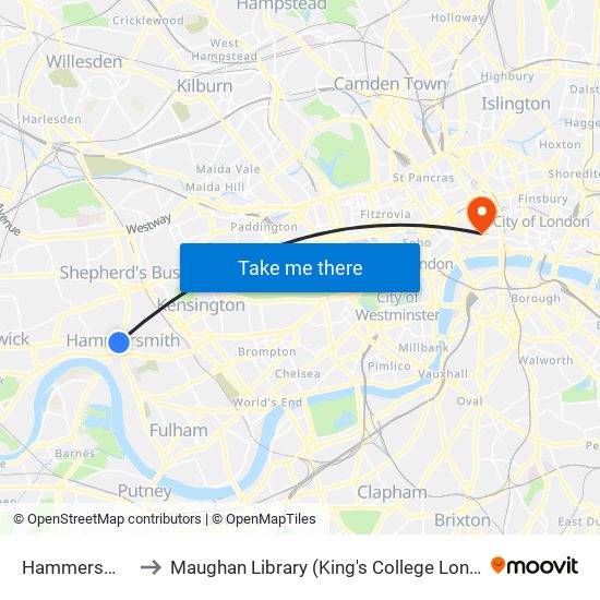 Hammersmith to Maughan Library (King's College London) map