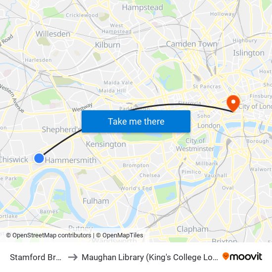 Stamford Brook to Maughan Library (King's College London) map