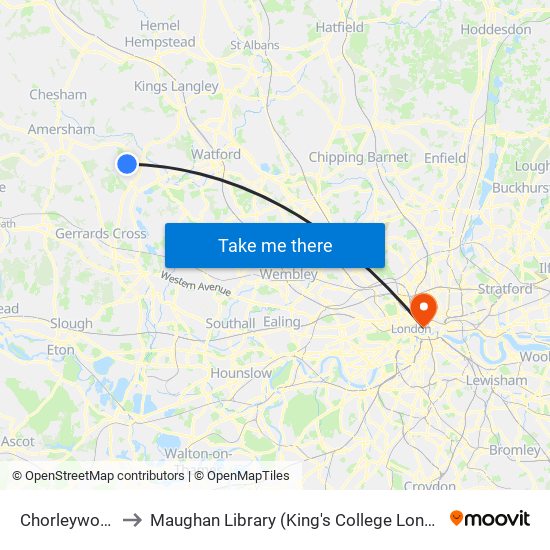 Chorleywood to Maughan Library (King's College London) map