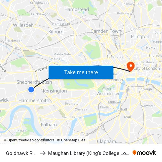 Goldhawk Road to Maughan Library (King's College London) map