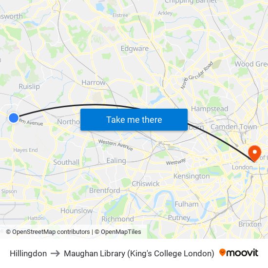 Hillingdon to Maughan Library (King's College London) map