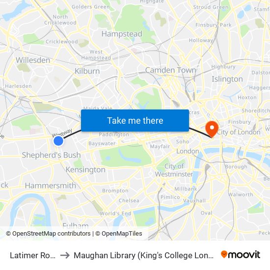 Latimer Road to Maughan Library (King's College London) map