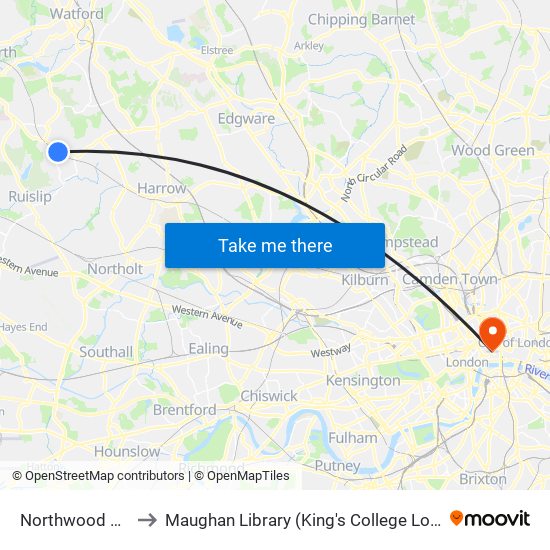 Northwood Hills to Maughan Library (King's College London) map