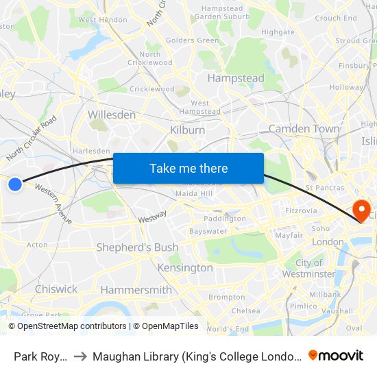 Park Royal to Maughan Library (King's College London) map