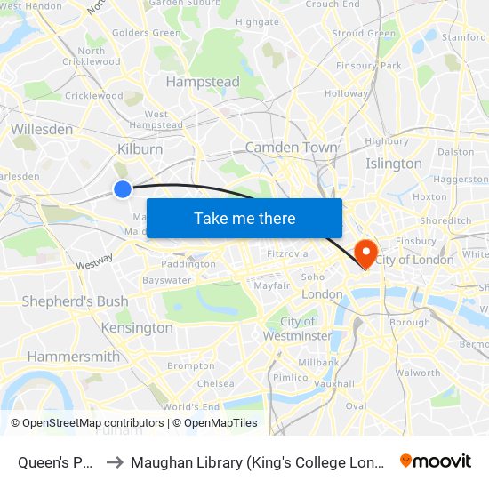 Queen's Park to Maughan Library (King's College London) map