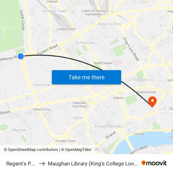 Regent's Park to Maughan Library (King's College London) map