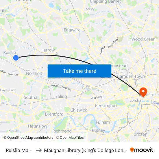 Ruislip Manor to Maughan Library (King's College London) map