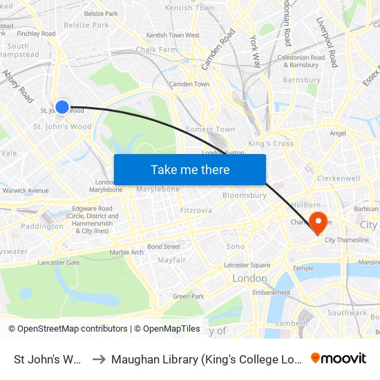 St John's Wood to Maughan Library (King's College London) map