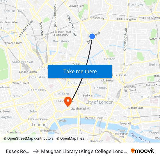 Essex Road to Maughan Library (King's College London) map