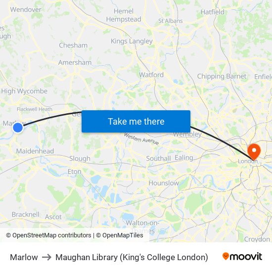 Marlow to Maughan Library (King's College London) map