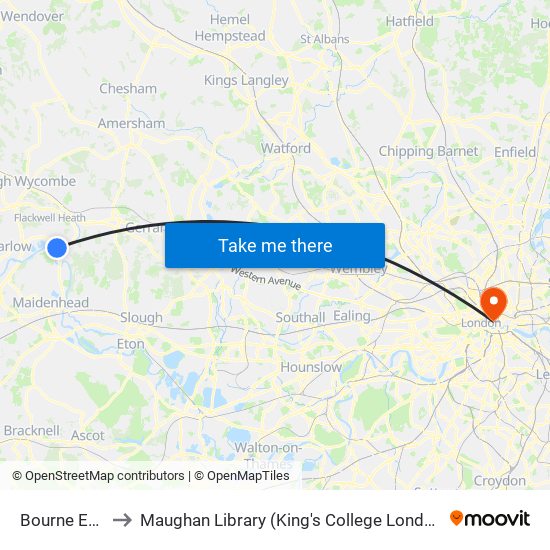 Bourne End to Maughan Library (King's College London) map