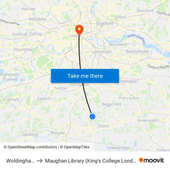 Woldingham to Maughan Library (King's College London) map