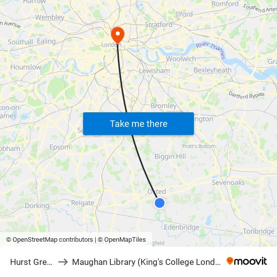 Hurst Green to Maughan Library (King's College London) map