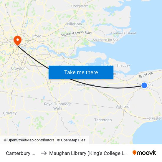 Canterbury West to Maughan Library (King's College London) map