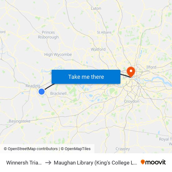 Winnersh Triangle to Maughan Library (King's College London) map