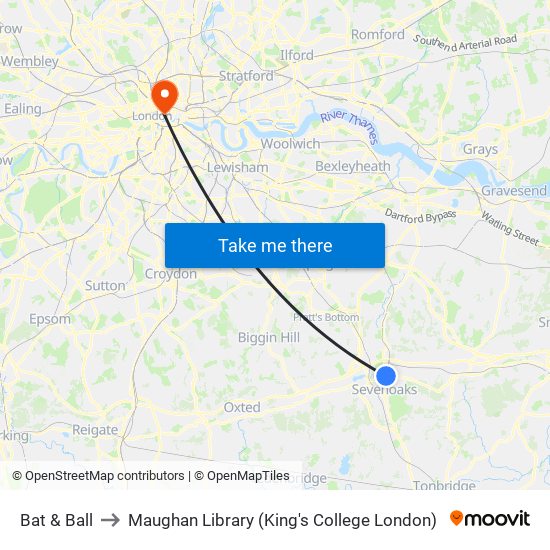 Bat & Ball to Maughan Library (King's College London) map