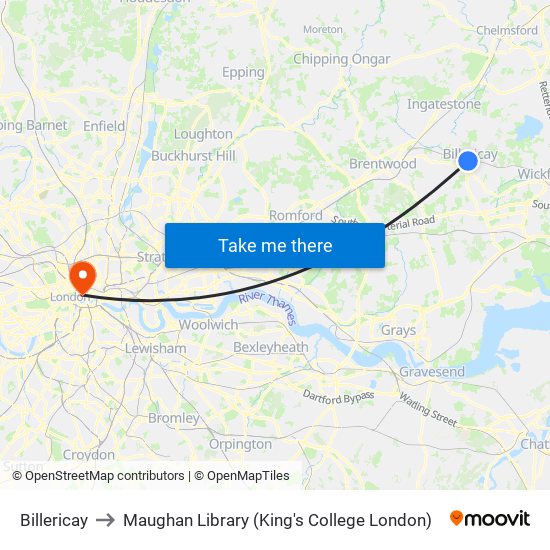 Billericay to Maughan Library (King's College London) map