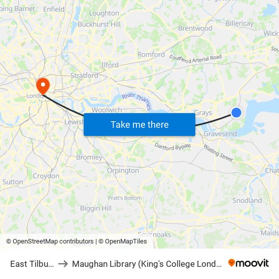 East Tilbury to Maughan Library (King's College London) map