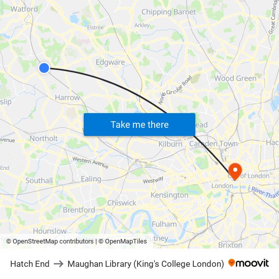 Hatch End to Maughan Library (King's College London) map