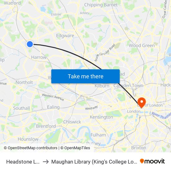 Headstone Lane to Maughan Library (King's College London) map