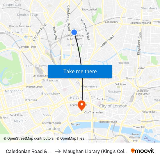 Caledonian Road & Barnsbury to Maughan Library (King's College London) map