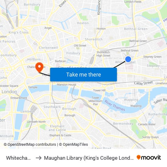 Whitechapel to Maughan Library (King's College London) map