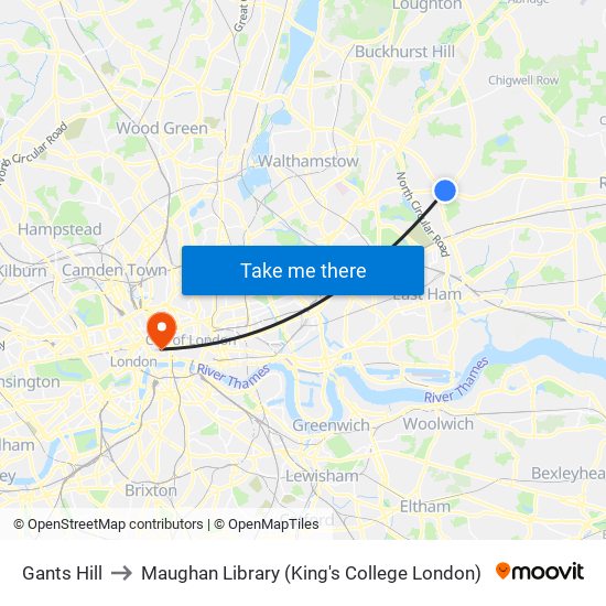 Gants Hill to Maughan Library (King's College London) map