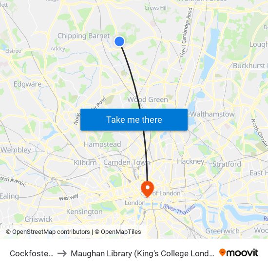 Cockfosters to Maughan Library (King's College London) map