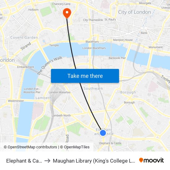 Elephant & Castle to Maughan Library (King's College London) map