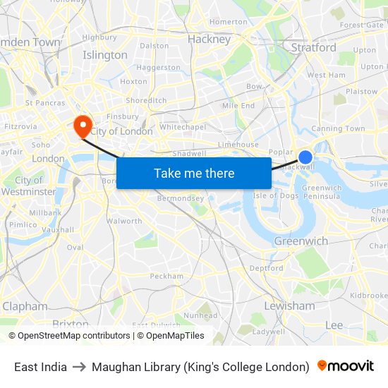 East India to Maughan Library (King's College London) map