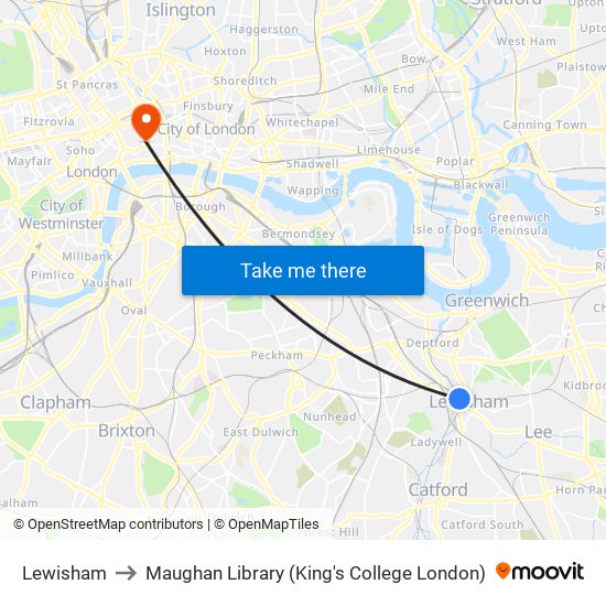 Lewisham to Maughan Library (King's College London) map