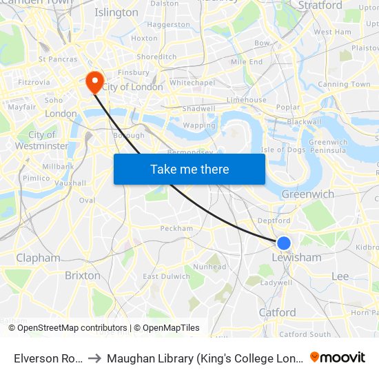 Elverson Road to Maughan Library (King's College London) map