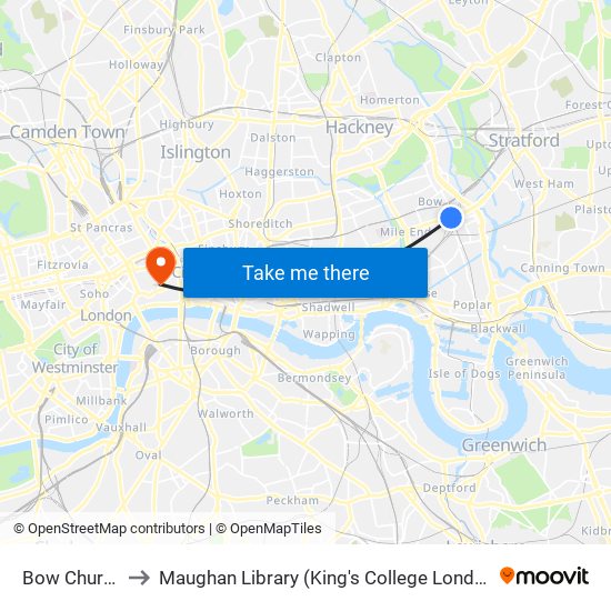 Bow Church to Maughan Library (King's College London) map