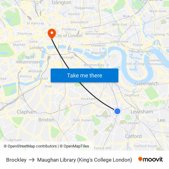 Brockley to Maughan Library (King's College London) map