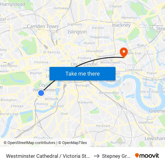 Westminster Cathedral / Victoria Station to Stepney Green map