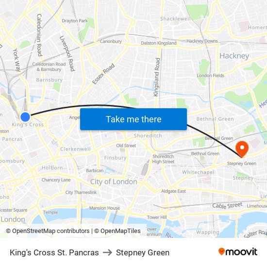 King's Cross St. Pancras to Stepney Green map