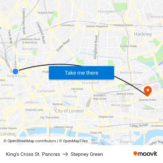King's Cross St. Pancras to Stepney Green map