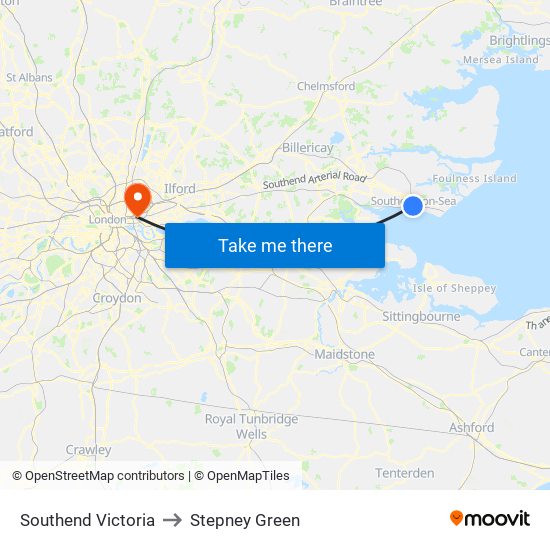 Southend Victoria to Stepney Green map