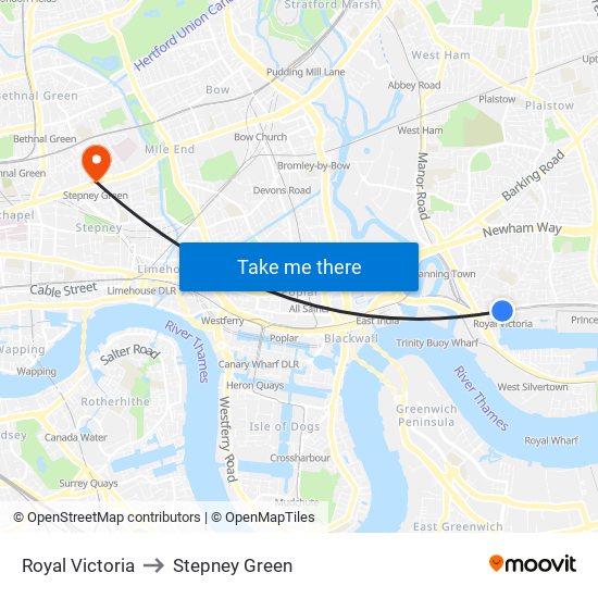 Royal Victoria to Stepney Green map