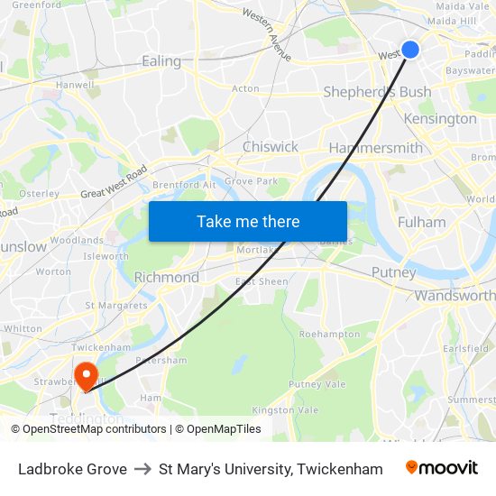 Ladbroke Grove to St Mary's University, Twickenham map