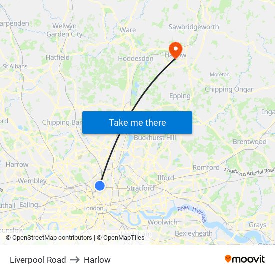 Liverpool Road to Harlow map