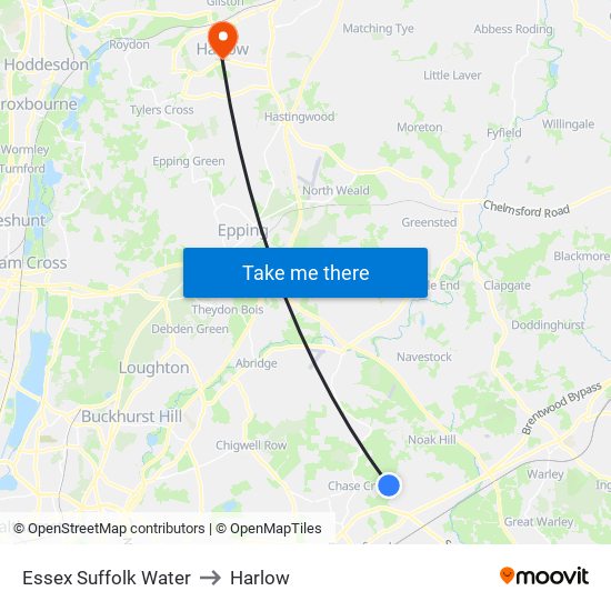 Essex Suffolk Water to Harlow map