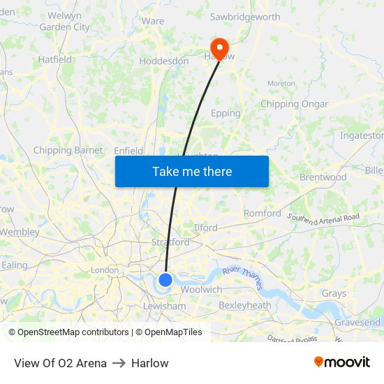View Of O2 Arena to Harlow map