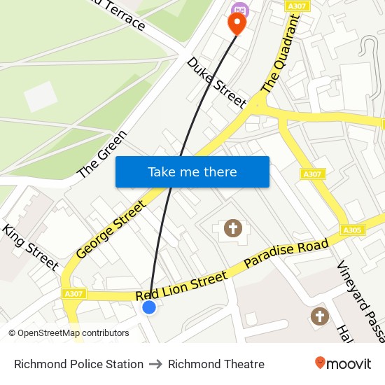 Richmond Police Station to Richmond Theatre map