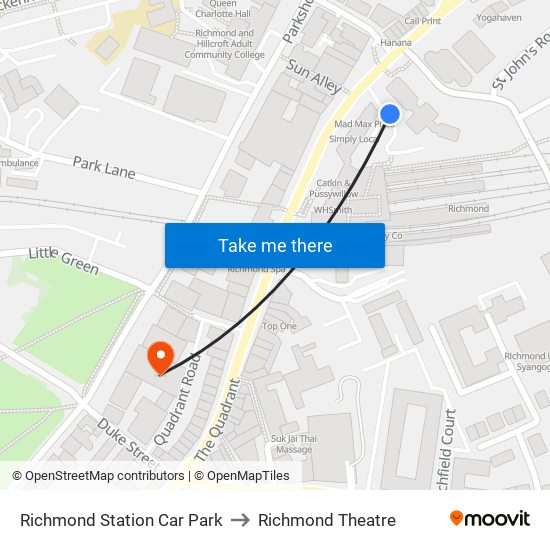 Richmond Station Car Park to Richmond Theatre map