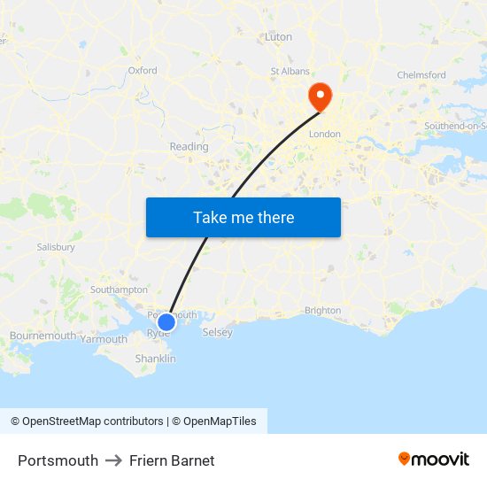 Portsmouth to Friern Barnet map