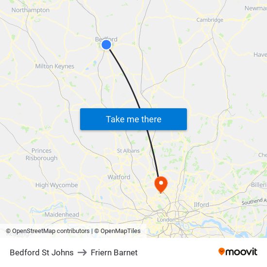 Bedford St Johns to Friern Barnet map