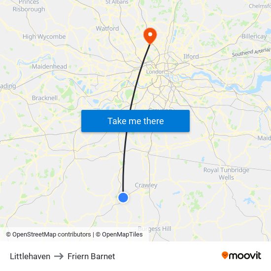 Littlehaven to Friern Barnet map