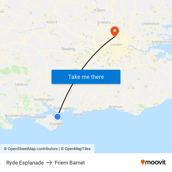 Ryde Esplanade to Friern Barnet map