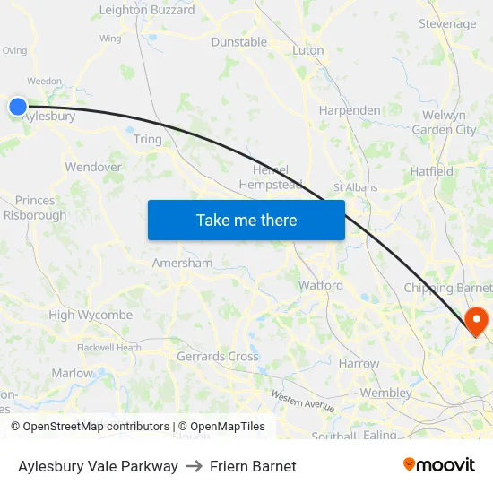 Aylesbury Vale Parkway to Friern Barnet map